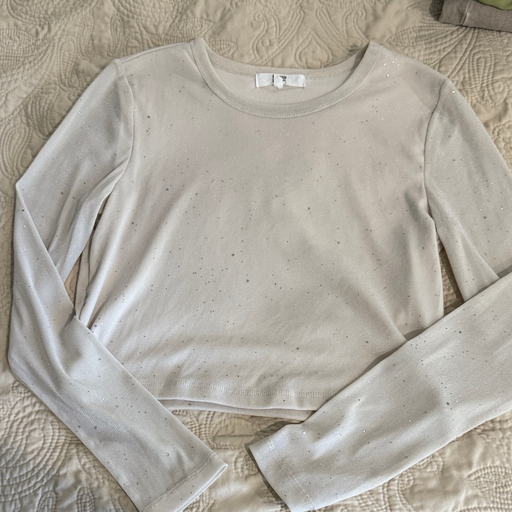 Madden NYC Sparkling Off White Long Sleeve Top